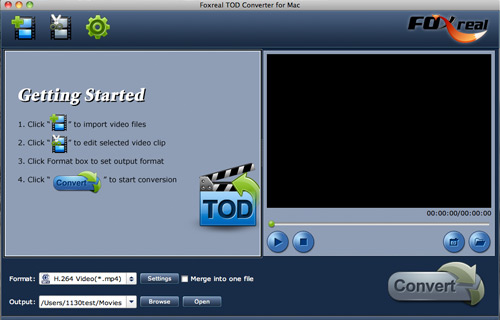 Screenshot of Foxreal TOD Converter for Mac Foxreal TOD Converter for Mac screenshot